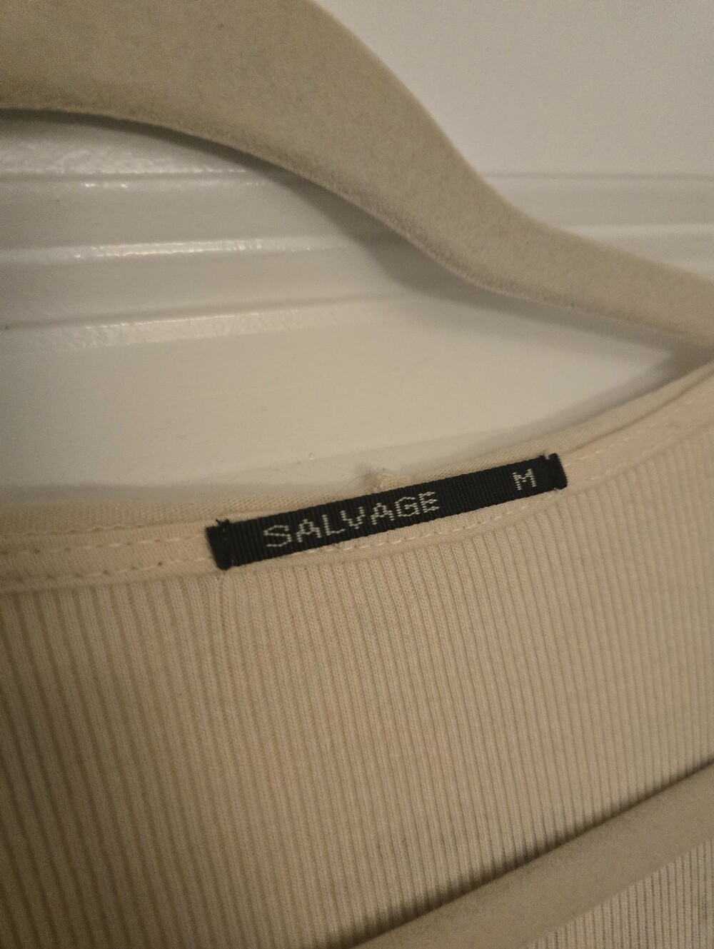 Salvage Beige Long-Sleeve V-Neck Graphic Knit Dress with Lace-Up Shoulders - Picture 4 of 6